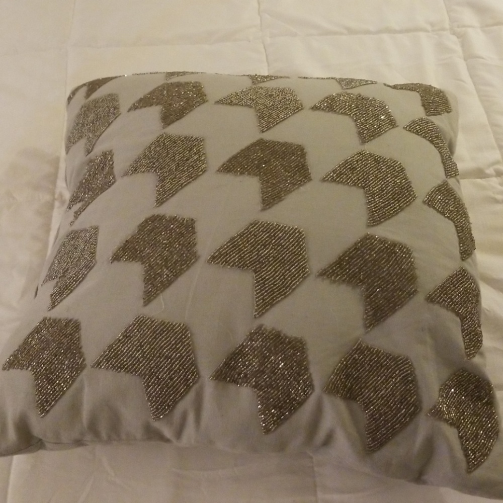 Grey and silver beaded throw pillow
